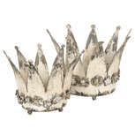 Clayre & Eef | Decoratie kroon / Waxinelichthouder Set van 2 Wit ø 33x24 / ø 27x20 cm | 6Y2955 Clayre & Eef | Decoratie kroon / Waxinelichthouder Set van 2 Wit ø 33x24 / ø 27x20 cm | 6Y2955