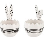 Dekoratief | Open ei dolomiet m/bunnyoren, zwart/wit, 10x10x16cm, set van 2 stuks | A210295 Dekoratief | Open ei dolomiet m/bunnyoren, zwart/wit, 10x10x16cm, set van 2 stuks | A210295