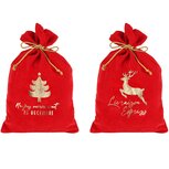 Dekoratief | Kerstzak rood 'Livraison Express', fluweel, 18x28cm, set van 2 stuks | A218343 Dekoratief | Kerstzak rood 'Livraison Express', fluweel, 18x28cm, set van 2 stuks | A218343