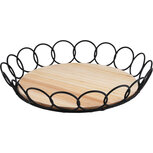 Dekoratief | Mand rond m/houten basis, zwart/naturel, 30x30x6cm | A220903