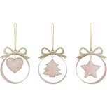 Dekoratief | Hanger hart/boompje/ster, roze/goud, metaal, 10x8x1cm, set van 3 stuks | A225161 Dekoratief | Hanger hart/boompje/ster, roze/goud, metaal, 10x8x1cm, set van 3 stuks | A225161