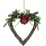 Dekoratief | Krans hart m/rode roos, naturel, 26x8x27cm | A225215 Dekoratief | Krans hart m/rode roos, naturel, 26x8x27cm | A225215