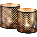 Dekoratief | Set 2 Waxinelichthouders 'Hidden Rombus', zwart/goud, metaal, 18x13x20cm | A228329 Dekoratief | Set 2 Waxinelichthouders 'Hidden Rombus', zwart/goud, metaal, 18x13x20cm | A228329