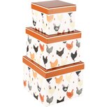 Dekoratief | Set 3 dozen vierkant 'Chickens Around', bruin/wit, 19x19x14cm | A230234