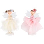 Dekoratief | Engeltje staand m/fluffy rokje, roze/wit, resina, 16x16x23cm, set van 2 stuks | A230373