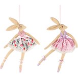 Dekoratief | Hanger bunny m/jurkje, roze, stof, 18x29cm, set van 2 stuks | A230810 Dekoratief | Hanger bunny m/jurkje, roze, stof, 18x29cm, set van 2 stuks | A230810