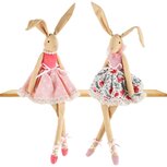 Dekoratief | Bunny zittend m/jurkje, roze, stof, 18x29cm, set van 2 stuks | A230811 Dekoratief | Bunny zittend m/jurkje, roze, stof, 18x29cm, set van 2 stuks | A230811