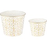 Dekoratief | Set 2 Bloempots rond, wit/goud, metaal, 18x18x15cm | A235015