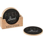 Dekoratief | Set 4 coasters 'Feel Good Today', zwart/naturel, hout, 12x4x10cm | A235025 Dekoratief | Set 4 coasters 'Feel Good Today', zwart/naturel, hout, 12x4x10cm | A235025
