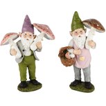 Dekoratief | Kabouter m/paddenstoel, roze/gr., resina, 11x9x19cm, set van 2 stuks | A235103
