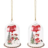 Dekoratief | Hanger globe m/santa/sneeuwman, glas/hout, 7x7x11cm, set van 2 stuks | A235315 Dekoratief | Hanger globe m/santa/sneeuwman, glas/hout, 7x7x11cm, set van 2 stuks | A235315