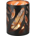 Dekoratief | Waxinelichthouder 'Feather Fest', zwart/goud, metaal, 10x10x14cm | A235391 Dekoratief | Waxinelichthouder 'Feather Fest', zwart/goud, metaal, 10x10x14cm | A235391