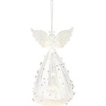 Dekoratief | Hanger engeltje, transparant/zilver, glas, LED, 7x7x13cm | A235426