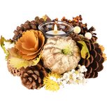 Dekoratief | Tafelstukje rond m/pompoenen/dennenappels, 19x19x9cm | A235507