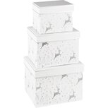 Dekoratief | Set 3 dozen vierkant 'Dancing Reindeer', wit/zilver, 18x18x14cm (4+2 GRATIS? | A235597 Dekoratief | Set 3 dozen vierkant 'Dancing Reindeer', wit/zilver, 18x18x14cm (4+2 GRATIS? | A235597