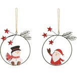 Dekoratief | Hanger ring m/santa/sneeuwman, rood/wit, metaal, 10x12x1cm, set van 2 stuks | A235664 Dekoratief | Hanger ring m/santa/sneeuwman, rood/wit, metaal, 10x12x1cm, set van 2 stuks | A235664
