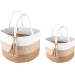 Dekoratief | Set 2 manden rond m/kwastje, naturel/wit, katoen, 35x35x25cm | A238186 Dekoratief | Set 2 manden rond m/kwastje, naturel/wit, katoen, 35x35x25cm | A238186