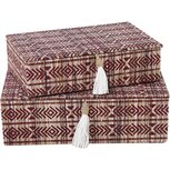 Dekoratief | Set 2 dozen m/kwastje, 'Aztec', rood, naturel, 32x23x10cm | A239083 Dekoratief | Set 2 dozen m/kwastje, 'Aztec', rood, naturel, 32x23x10cm | A239083