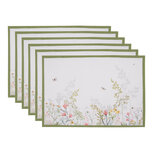 Clayre & Eef | Placemats Set van 6 Wit Groen 48x33 cm | WFF40 Clayre & Eef | Placemats Set van 6 Wit Groen 48x33 cm | WFF40