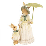 Clayre & Eef | Decoratie Beeld Konijn met paraplu bruin groen 16x14x21 cm | 6PR5020 Clayre & Eef | Decoratie Beeld Konijn met paraplu bruin groen 16x14x21 cm | 6PR5020
