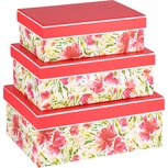 Dekoratief | Set 3 dozen rechthoek 'Flowers Lush', karton, 26x18x10cm | A240218