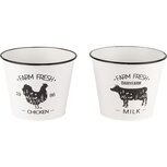 Dekoratief | Bloempot m/kip/koe 'Farm Fresh', metaal, 14x11x10cm, set van 2 stuks | A240245