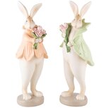 Dekoratief | Bunny m/bloemen, mint/peach, resina, 10x10x30cm, set van 2 stuks | A240307