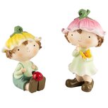 Dekoratief | Kindje m/bloemenhoed, resina, 12x9x13cm, set van 2 stuks | A240341