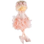 Dekoratief | Pop zittend m/roze jurk, stof/resina, 20x19x47cm | A240471