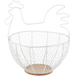 Dekoratief | Mandje kip, wit, metaal/hout, 27x27x31cm | A240519