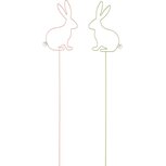 Dekoratief | Stick m/bunny, roze/groen, metaal, 48x9cm, set van 2 stuks | A240535
