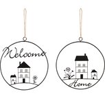 Dekoratief | Hanger ring m/huisje 'Welcome/Home', metaal, 18x16cm, set van 2 stuks | A240538 Dekoratief | Hanger ring m/huisje 'Welcome/Home', metaal, 18x16cm, set van 2 stuks | A240538
