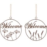 Dekoratief | Hanger ring 'Welcome', roest, metaal, 18x18cm, set van 2 stuks | A240547 Dekoratief | Hanger ring 'Welcome', roest, metaal, 18x18cm, set van 2 stuks | A240547