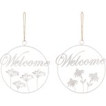 Dekoratief | Hanger ring 'Welcome', wit, metaal, 18x18cm, set van 2 stuks | A240548 Dekoratief | Hanger ring 'Welcome', wit, metaal, 18x18cm, set van 2 stuks | A240548