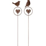 Dekoratief | Stick m/vogel/hartje, roest, metaal, 52x9x3cm, set van 2 stuks | A240550