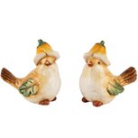 Dekoratief | Vogeltje m/bloemenhoed, keramiek, 10x6x10cm, set van 2 stuks | A240900 Dekoratief | Vogeltje m/bloemenhoed, keramiek, 10x6x10cm, set van 2 stuks | A240900