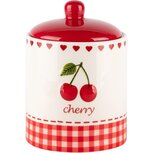 Dekoratief | Bewaarpot m/kersen, wit/rood, keramiek, 10x10x15cm | A240085 Dekoratief | Bewaarpot m/kersen, wit/rood, keramiek, 10x10x15cm | A240085
