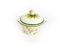 Knoflookpot met knoflookje op de deksel 15 x 20 cm wit groen aardewerk | FLK00 | Piccobella Italiaans Servies Knoflookpot met knoflookje op de deksel 15 x 20 cm wit groen aardewerk | FLK00 | Piccobella Italiaans Servies