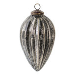 Clayre & Eef | Kerstbal Zilverkleurig Zwart ø 9x17 cm | 6GL3921 Clayre & Eef | Kerstbal Zilverkleurig Zwart ø 9x17 cm | 6GL3921