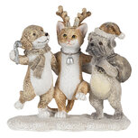 Clayre & Eef | Kerstdecoratie Beeld Honden en Kat Grijs, Beige, Wit 13x5x12 cm | 6PR4633 Clayre & Eef | Kerstdecoratie Beeld Honden en Kat Grijs, Beige, Wit 13x5x12 cm | 6PR4633