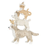 Clayre & Eef | Kerstdecoratie Beeld Honden en kat Grijs, Beige, Wit 12x4x17 cm | 6PR4647 Clayre & Eef | Kerstdecoratie Beeld Honden en kat Grijs, Beige, Wit 12x4x17 cm | 6PR4647