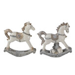 Clayre & Eef | Decoratie Hanger set van 2 Hobbelpaard Wit Grijs 7x2x8 cm | 6PR4659 Clayre & Eef | Decoratie Hanger set van 2 Hobbelpaard Wit Grijs 7x2x8 cm | 6PR4659