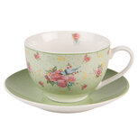 Clayre & Eef | Kop en schotel Groen, Beige, Roze 12x9x6 cm / ø 14x2 cm / 200 ml | CHBKS Clayre & Eef | Kop en schotel Groen, Beige, Roze 12x9x6 cm / ø 14x2 cm / 200 ml | CHBKS