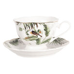 Clayre & Eef | Kop en schotel Wit, Groen 12x9x7 cm / ø 14x2 cm / 220 ml | TRBKS Clayre & Eef | Kop en schotel Wit, Groen 12x9x7 cm / ø 14x2 cm / 220 ml | TRBKS