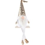 Dekoratief | Pop gnoom zittend m/hangbenen, wit/goud, stof, 19x12x68cm | A245098 Dekoratief | Pop gnoom zittend m/hangbenen, wit/goud, stof, 19x12x68cm | A245098