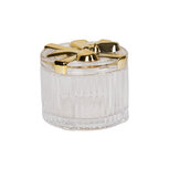Dekoratief | Bonbonni?re m/strik, transparant/goud, glas, 8x8x7cm | A249091 Dekoratief | Bonbonni?re m/strik, transparant/goud, glas, 8x8x7cm | A249091