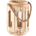 Dekoratief | Windlicht m/koordoor, naturel, hout/glas, 17x17x26cm | A245605