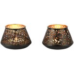 Dekoratief | Theelichthouder 'Lush', zwart/goud, metaal, 10x10x7cm, set van 2 stuks | A248077 Dekoratief | Theelichthouder 'Lush', zwart/goud, metaal, 10x10x7cm, set van 2 stuks | A248077