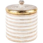 Dekoratief | Bewaarpot m/ribbels, naturel/wit, hout, 12x12x15cm | A248100 Dekoratief | Bewaarpot m/ribbels, naturel/wit, hout, 12x12x15cm | A248100