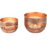 Dekoratief | Set 2 theelichthouders 'Fence', koper, metaal, 11x11x8cm | A248146